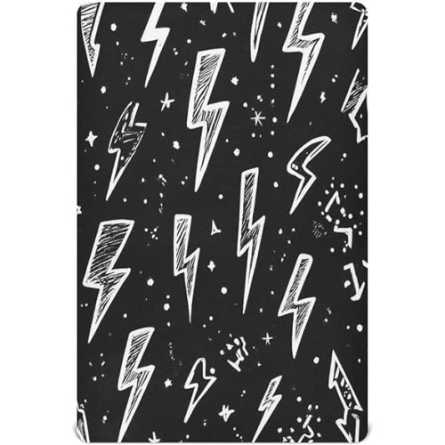 Caikeny Fitted Crib Sheet for Boys Girls Lightning Bolts Black Baby Crib Sheets Bassinet Sheets Crib Mattress Bed Sheets for Toddler Newborn Infant 52 X 28 in
