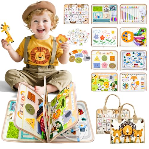 Aurasys Busy Board Montessori Toys for Toddlers Birthday Gifts, Montessori Busy Book Sensory Board Educational Activity Book for Learning Fine Motor Skills, Airplane Travel Toys for Boy & Girl