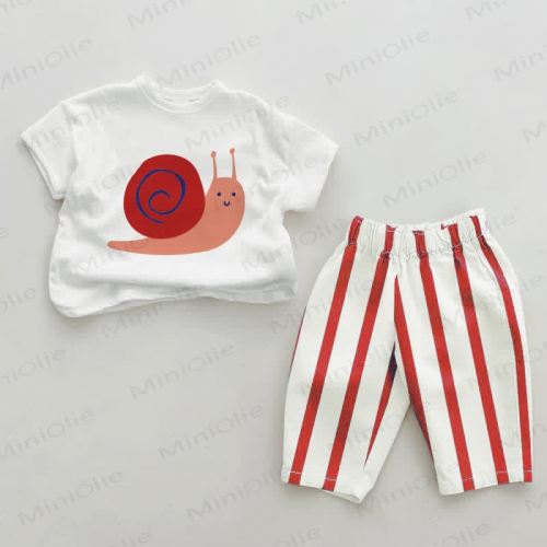 Baby Snail Red Vertical Striped 2-piece Set
