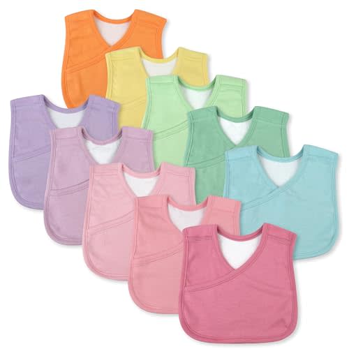 HonestBaby Multipack Reversible 4-in-1 Bibs Absorbent Terry and Knit 100% Organic Cotton Infant Baby Boys, Girls, Unisex, 10-pack Rainbow Pinks, One Size