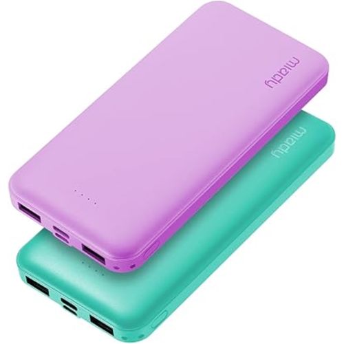 Miady 2-Pack 10000mAh Dual USB Portable Charger, USB-C Fast Charging Power Bank, Backup Charger Battery Pack Compatible with iPhone 16/15/14/13 Galaxy S24/22 iPad Android etc (Green+Purple)