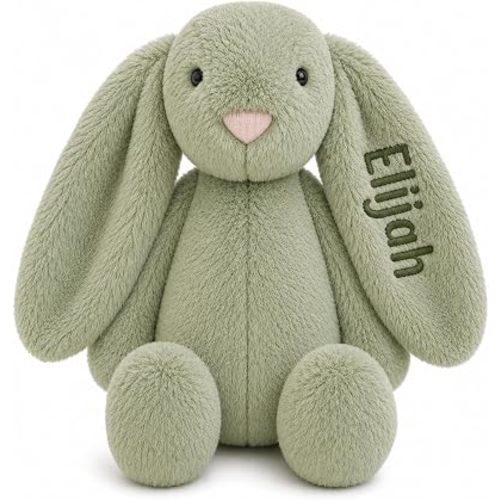 Personalized Embroidered Green Stuffed Bunny, Baby Boy Gift, Bunny Plush, Cute Stuffed Animal, Stuffed Animals for babies, Baby Dedication Gifts for Boys, Rabbit Toy, Newborn Toy (Green Bunny)
