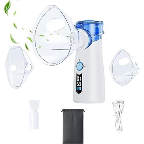 Portable Nebulizer for Adults and Kids, Handheld Nebulizer with LED Display and Auto-Cleaning, Ultra-Compact USB Rechargeable Mesh Nebulizer for Home and Travel Use OTC