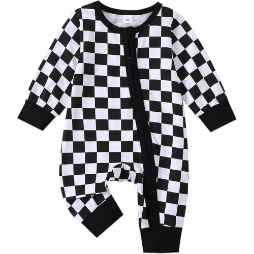 Newborn Boy Outfits Checkered Jumpsuit Long Sleeve Zipper Romper Plaid Bodysuit Fall Winter One Piece Outfit