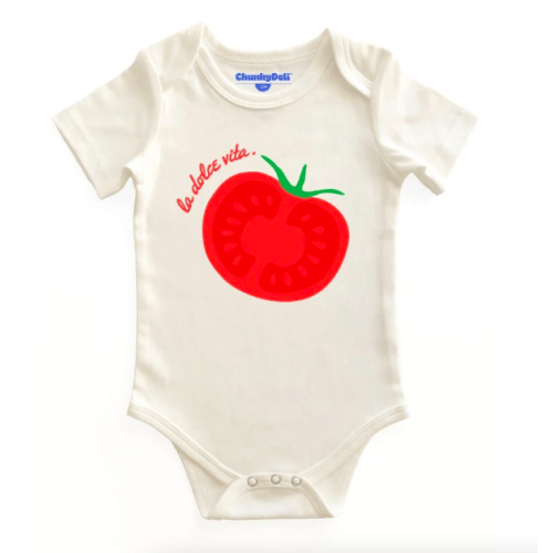 La Dolce Vita Bodysuit: Tomato Graphic Italian Baby Outfit – Chunky Deli 6 or 12 months