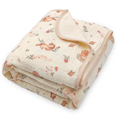 Muslin Swaddle Blankets 4-Layer Reversible - 100% Cotton Extra Soft Whimsical Unicorn Print Baby Blanket, Thick Breathable Gauze Receiving Blanket for Crib, Stroller, Nursery Throw, 40x40 in