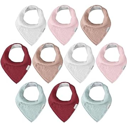 Muslin Baby Bibs for Boys Girls,10 Pack Super Absorbent Baby Bandana Drool Bibs Set for Teething and Drooling,100% Cotton Soft for Infant,Newborn