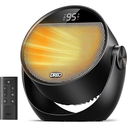 Dreo Space Heater 1500W, 60° Adjustable Tilt, 10.5ft/s Portable Electric Heaters for Indoor Use with Thermostat, 8 Safety Protections, 3 Modes, Remote, Quiet Desk Heater for Bedroom, Office, Black