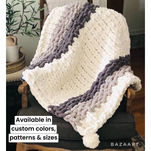 chunky fuzzy hand knit chenille baby blanket  ( available in a variety of colors)