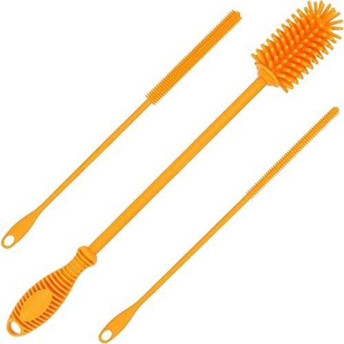 Kitchiny Silicone Bottle Brush 12.5 inch with 2 Straw Cleaners – Orange