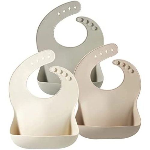 PandaEar Set of 3 Silicone Baby Bibs, Waterproof Soft Adjustable Bibs for Babies Toddlers 10-72 Months