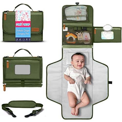 Portable Changing Pad with Shoulder Strap - Detachable Travel Changing Pad - Baby Shower Gifts - Fully Padded & Lightweight - Baby Boy Gifts - Diaper Changing Pad - Changing Mat 27"x22" - Green