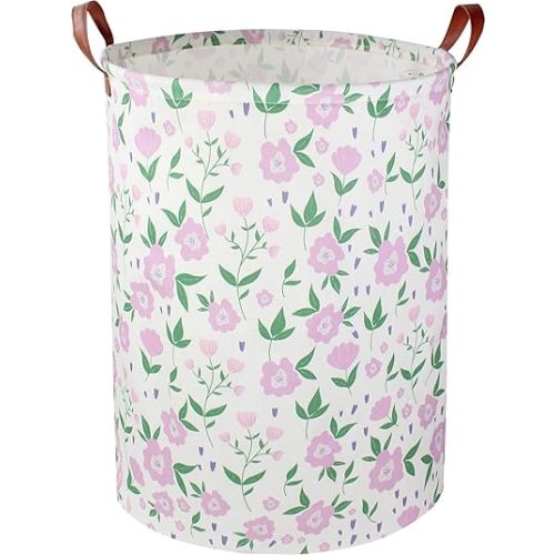 CLOCOR Girls Laundry Basket,Baby Hamper for Nursery,Collapsible Canvas Dirty Clothes Basket,Toys Organizer Storage Bins,Room Decor for Bedroom Playroom,Gift Basket (Purple)