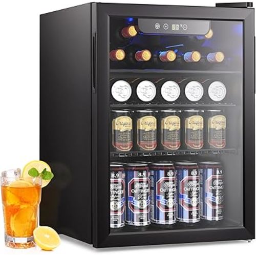 26 Bottle Wine Cooler, 95 Cans Beverage Refrigerator, 2.6 cu.ft Drink Fridge Digital Temperature Control for Beer, Soda,Water, Drink Cooler for Home Office Bar