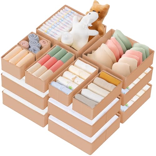 Criusia Drawer Organizer Clothes, 21 Pack Dresser Organizer for Baby Clothes, Underwear, Sock - Foldable Closet Organization and Storage Dividers Bins for Nursery, Bedroom (Brown)