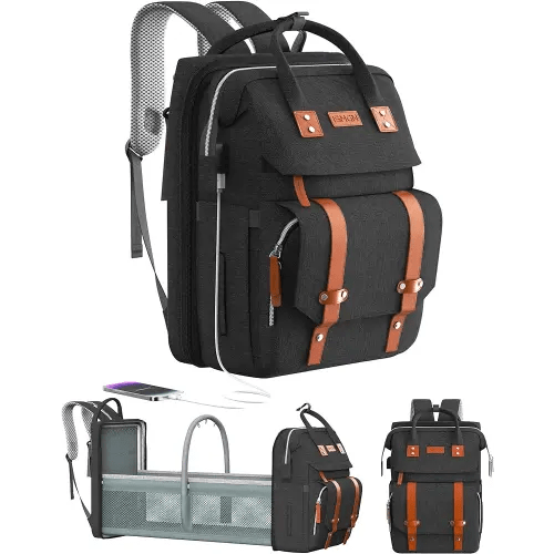 ISMGN Diaper Bag Backpack with Changing Station, Large Diaper Bag, Baby Bag, Multifunctional Diaper Bag, Black