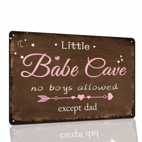 Little Babe Cave Door Sign Baby Girl Nursery Decor for Girls Baby Girl Nursery Room Wall Art Bedroom Living Room Kids Bedroom Decor Wall Art Size: 8 x 12 inch