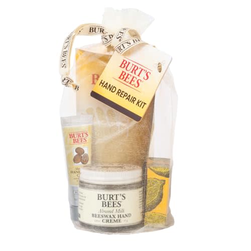 Burt's Bees Hand Repair Set, Almond Milk Hand Cream, Lemon Butter Cuticle Cream, Shea Butter Repair plus Cotton Gloves, Perfect for a Skin Care Routine, Natural Origin Moisturizer Gift Set