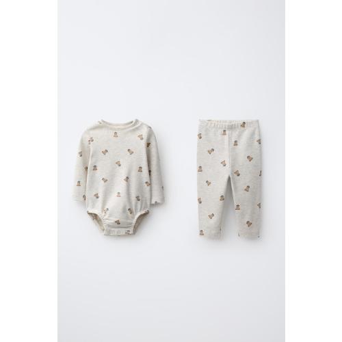 2-PIECE BEAR-PRINT BODYSUIT AND LEGGINGS SET - Gray marl | ZARA United States
