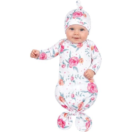 Baby Gowns, Stretchy Newborn Nightgown with Folding Glove 0-6 Month