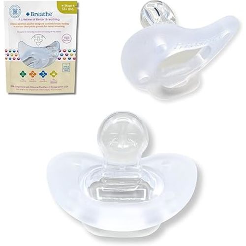 Breathe Baby Pacifier – Patented Design for Natural Oral & Facial Development - BPA-Free, Latex-Free, Pediatrician Developed - Dishwasher Safe 2 Pack (Stage 1: 0-3 Months)