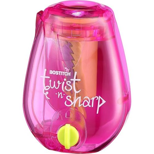 Bostitch Office Twist-n-Sharp Pencil Sharpener, for Kids & Colored Pencils, Assorted Colors (PS1-PINK-EC)