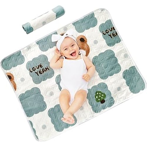 70x90cm Extra Large Waterproof Changing Pad - Washable Reusable Diaper Mat for Infants & Toddlers, Non-Slip Portable Bed Pad for Nighttime & Travel(Sea Blue, 70 * 90CM)