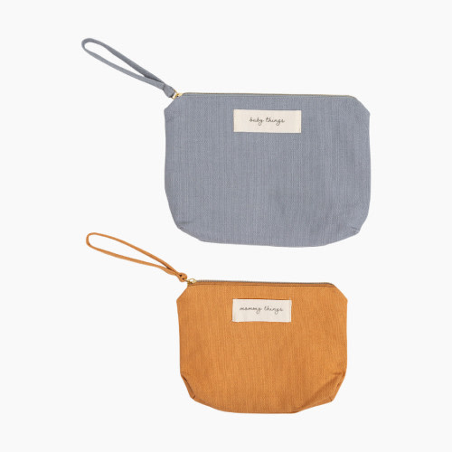 Pearhead Mom Things & Baby Things Pouch Set - Blue And Orange, 7.5" H X 10" W