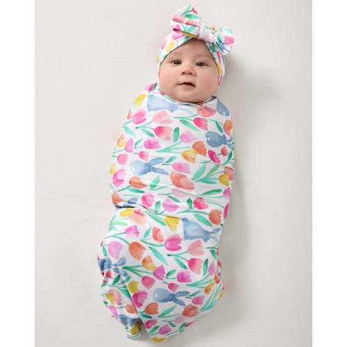 Garden Hop Swaddle & Luxe Bow Headband Set | Little Sleepies