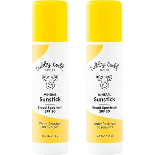 TUBBY TODD Mineral Sunstick - Broad Spectrum SPF 30 Sunscreen for Kids - Water-Resistant Stick Sunscreen for Body & Face - Safe for Sensitive Skin - 2 Pack, 0.5 oz