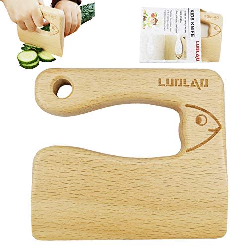 LUOLAO Wooden Kids Knife for Cooking and Safe Cutting Veggies Fruits, Cute Fish Shape Kids Kitchen Tools, Christmas Gifts for kids, 2-5 Years Old Applicable
