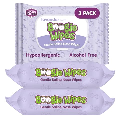 Saline Nose Wipes by Boogie, for Baby & Kids, Face, Hand & Body, FSA/HSA Eligible, Made with Vitamin E, Aloe, and Natural Saline, Lavender Scent, 30 Count (Pack of 3)