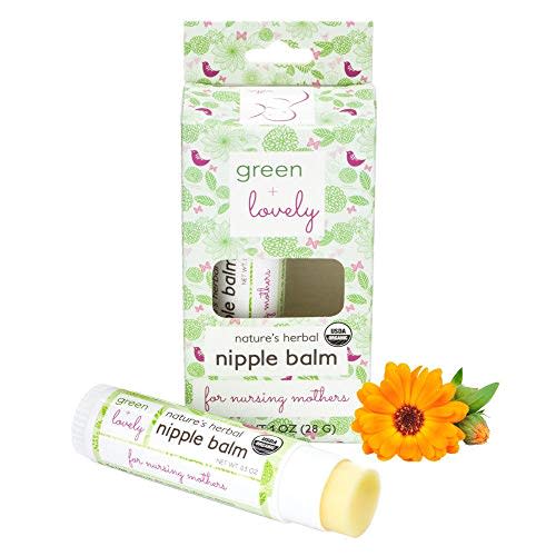 Green+Lovely Nipple Balm Organic Nature's Herbal Breastfeeding Cracked Nipples Soother Nursing Crack Ointment Essential Stick, Silky Calendula Infused, Pregnancy Essential, 2 x 0.5 oz Gift Set