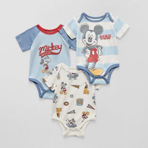 Disney Baby Boys Mickey Mouse Crew Neck Short Sleeve 3-pc. Bodysuit, Color: Blue - JCPenney