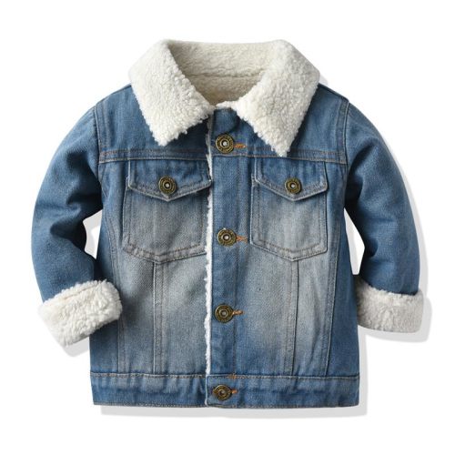 VUXZAQ Unisex Baby Fleece Denim Jacket Sherpa Lined Winter Outfit Infant Toddler Winter Outerwear Cold Weather Newborn Jacket
