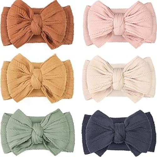 CÉLLOT 6 Pcs Baby Bows Headbands Nylon Hairbands Baby Girl Bows Hair Accessories for Newborn Infant Toddler Essentials (Brown Series)