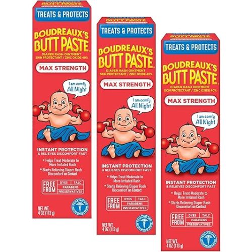 Boudreaux's Butt Paste Maximum Strength Diaper Rash Cream, Ointment | For Baby | 4 oz Tube | Pack of 3
