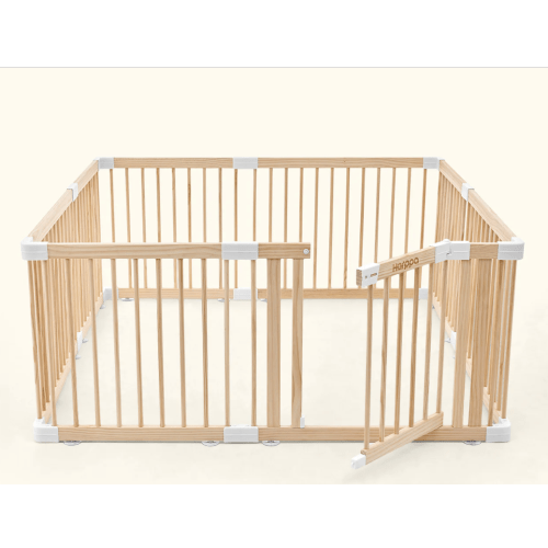 HARPPA Wooden Baby Gate Playpen | Non-Toxic Foldable DIY Adjustable Play Yard for Infants & Toddlers – Natural Finish Baby Fence for Small & Large Spaces