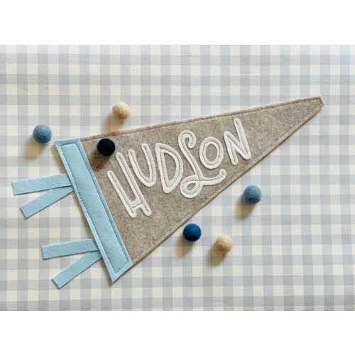Embroidered Baby Custom Name Pennant | Personalized Baby Nursery Decor | Baby Shower Gift | Baby Girl Custom Felt Flag | Nursery Wall Decor