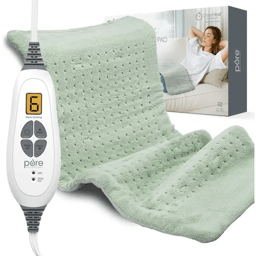 Pure Enrichment PureRelief XL Heating Pad - 12" x 24" Electric Heating Pad for Back Pain & Cramps, 6 Heat Settings, FSA/HSA Eligible, Soft Machine Wash Fabric, Auto-Off & Moist Heat (Zen Green)
