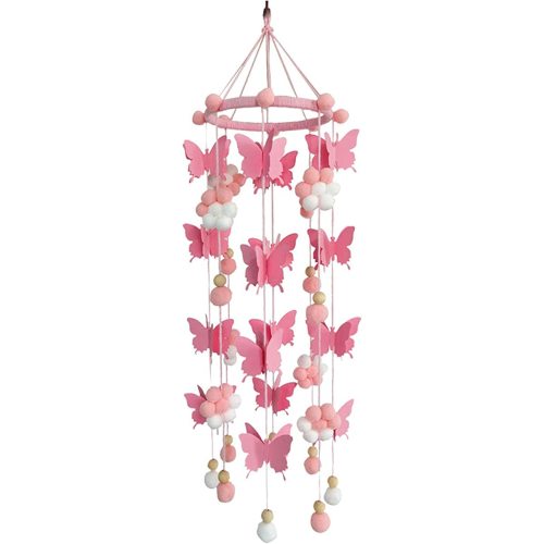 Baby Crib Mobile Cute Butterfly Felt Ball Mobile Ceiling Mobile Hanging Decoration for Baby Nursery Room Decor Baby Shower (Pink)