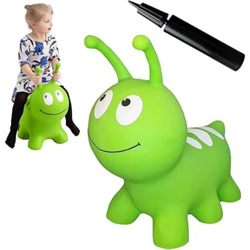 Jumpy Inflatable Bouncer - Animal Ride on Toy for Kids, Toddler’s, Boys, and Girls – Stable and Durable for Indoor and Outdoor Play, Pump and Birth Certificate Included - Green WORMY