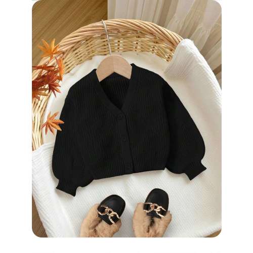 SHEIN Baby Girls' Cardigan With V-Neck And Cute Designs On It, Long Sleeves,In Fall/Winter | SHEIN USA