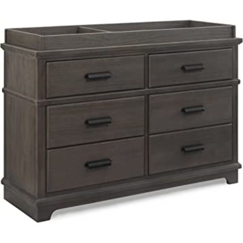 Delta Children Simmons Kids Asher 6 Drawer Dresser with Changing Top, Fully Assembled Rustic, Greenguard Gold Certified, Rustic Grey