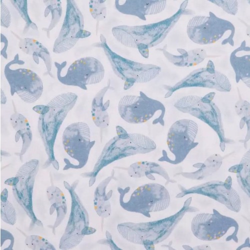 Blue Whales & Narwhals FLANNEL Fabric, Nursery Accents Baby, Fabric by the Yard