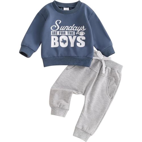 SAYOO Toddler Baby Boy Football Outfit Football Embroidery Sweatshirt Pullover Casual Jogger Pant 2Pcs Fall Sport Clothes