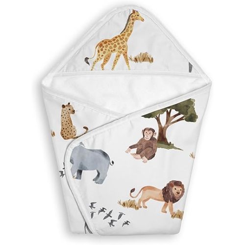 Sweet Jojo Designs Hooded Baby Towels (Jungle Animals) for Boys/Girls, Toddler Bath Towel - Infant Bathing Supplies, Newborn Essentials Must Haves (Boho, Wildlife, Safari Animal, Grey Elephant, Lion)