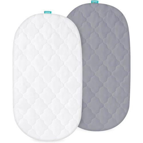 Bassinet Mattress Pad Cover, Fits 15” x 30.5” Regalo Basics, Graco Sense2Snooze Bassinet/Delta Children/Dream On Me Lacy Bassinet, 2 Pack, Ultra Soft Waterproof Breathable, White and Grey