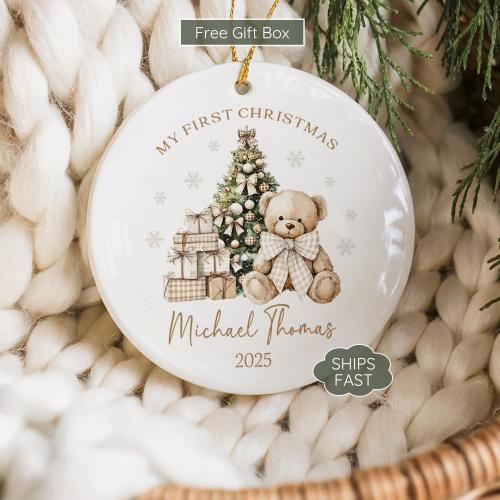 Baby Boy First Christmas Ornament – Personalized Newborn Name Keepsake Ornament 2025