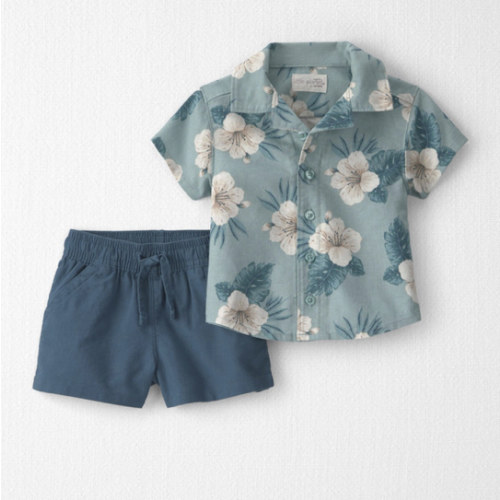 Baby Boy 2-Piece Linen Top & Short Set Made with Organic Cotton in Blue Hibiscus - Little Planet | Carter's